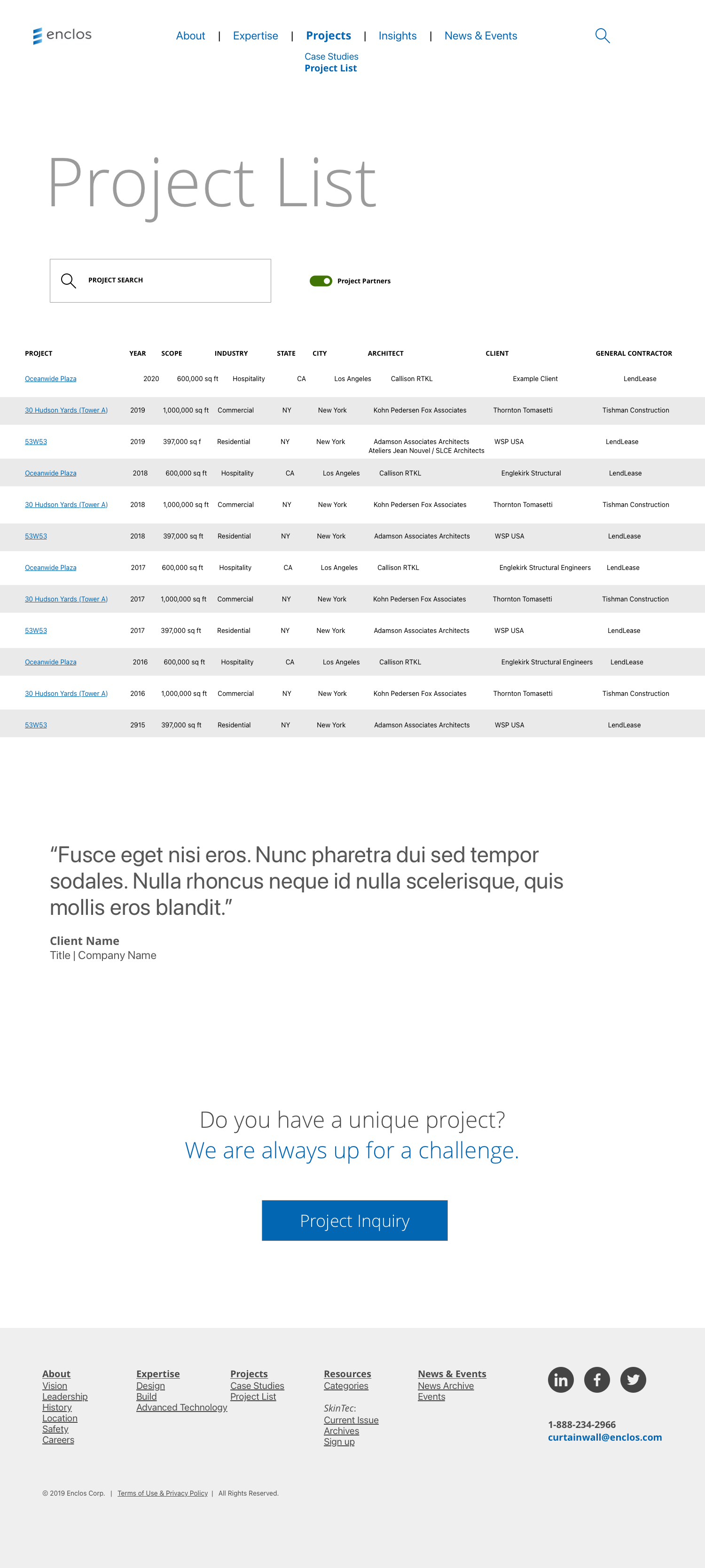 Enclos Wireframes: Project List Advanced View